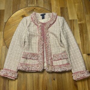 Boston Proper Pink and Cream Tweed Blazer